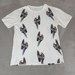 AllSaints Surfin Bird AOP Oversized Fit Shirt Mens L White Animal Print Tee